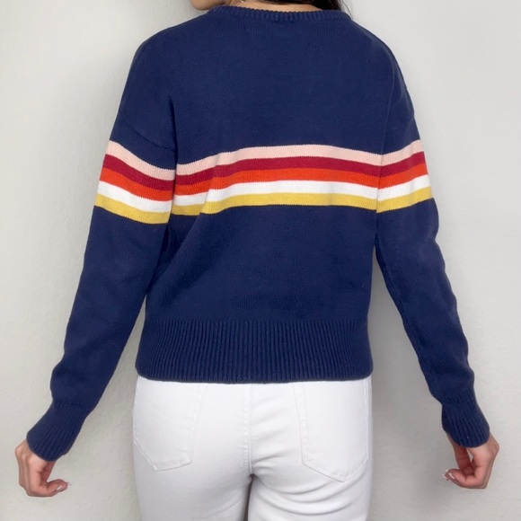 Dark Navy Blue Sunset Chest Striped Knit Crewneck Sweater | Sky & Sparrow - Picture 5 of 8